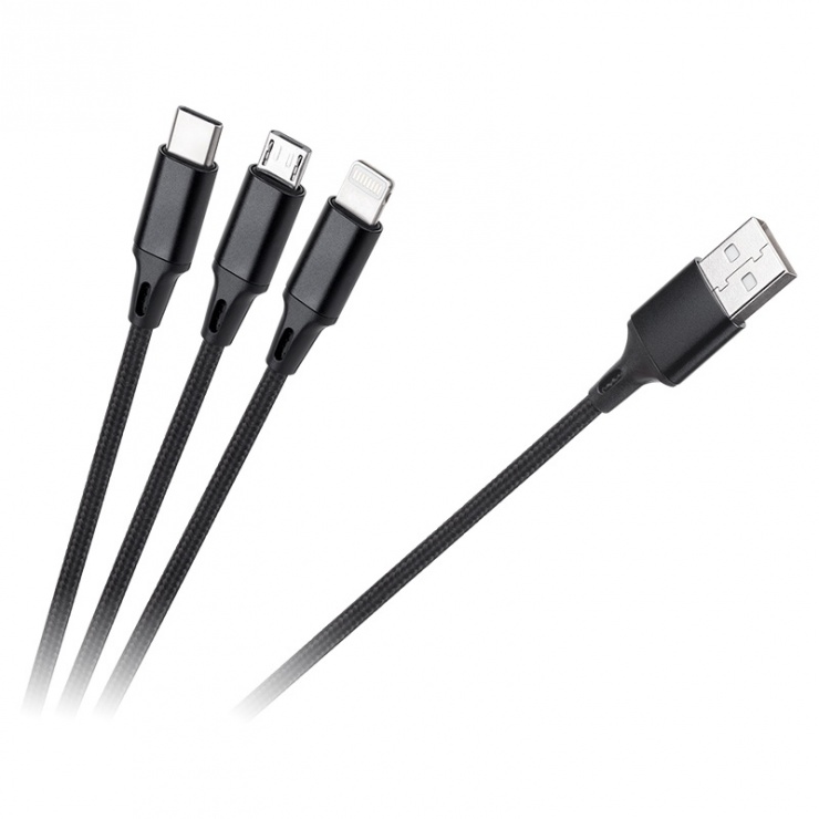 Cablu de incarcare 3 in 1 USB la Micro USB, USB tip C, Lightning 1m, RB-6005-100-B